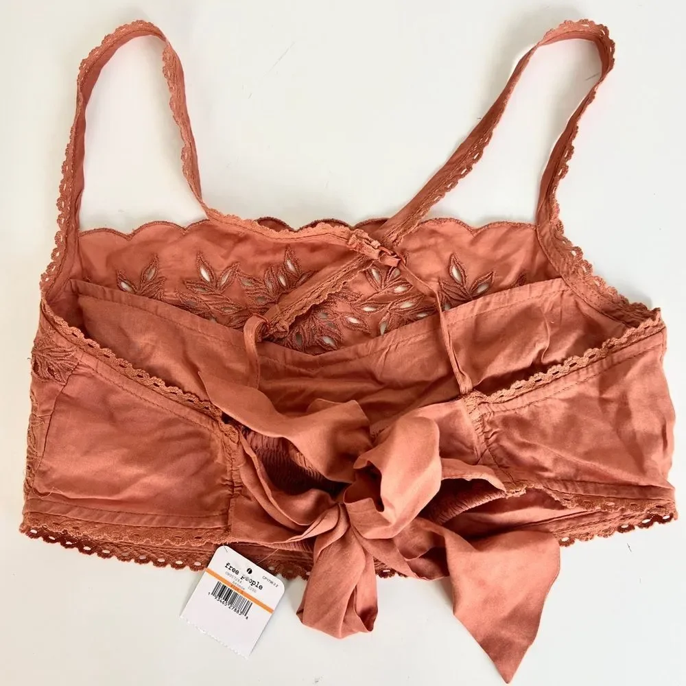 NWT Free People ‘Cassandra’ Embroidered Eyelet Peach Crop Top